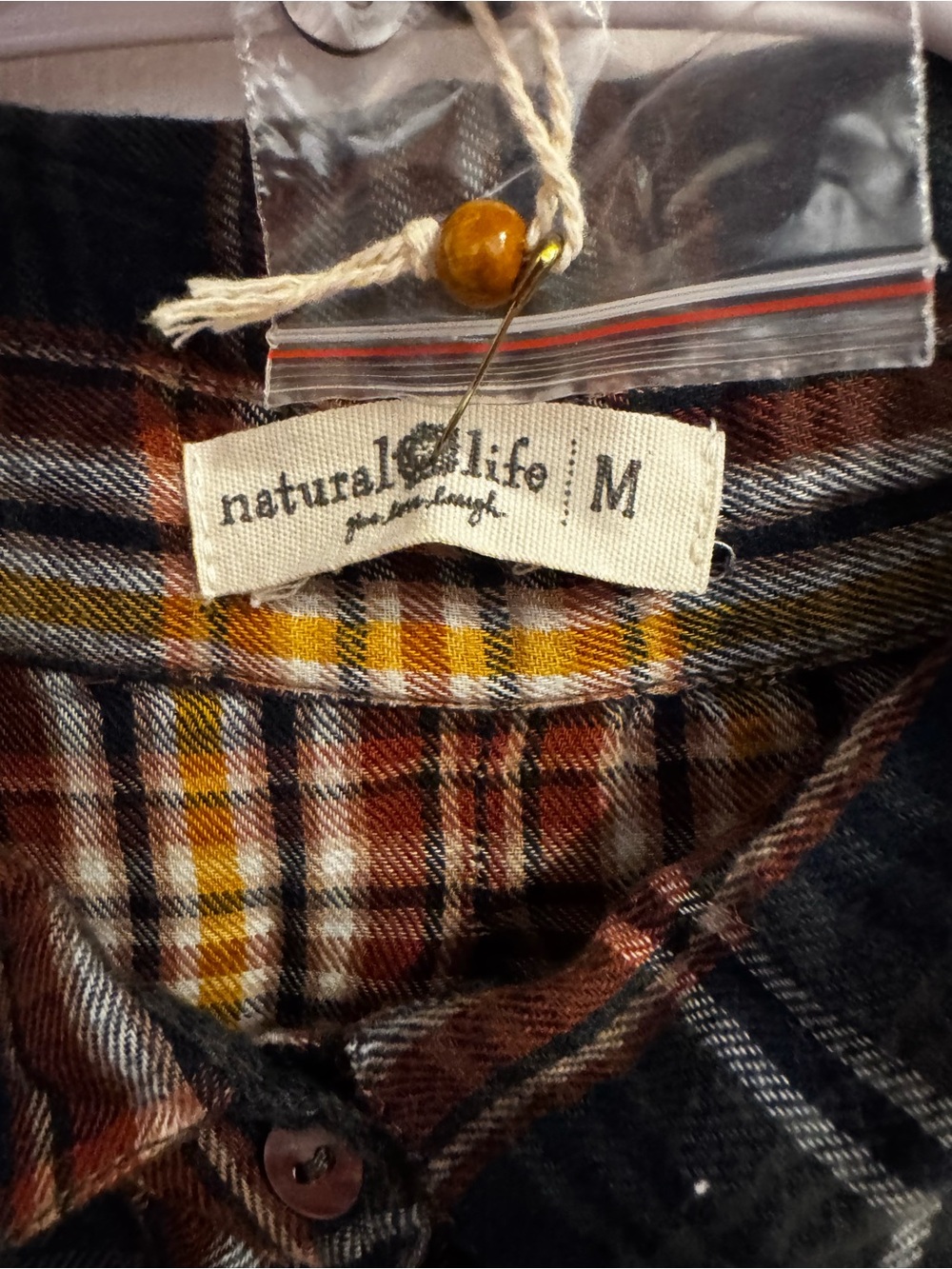 NATURAL LIFE Navy and Rust Plaid Button-Up Shirt - Picture 7 of 7